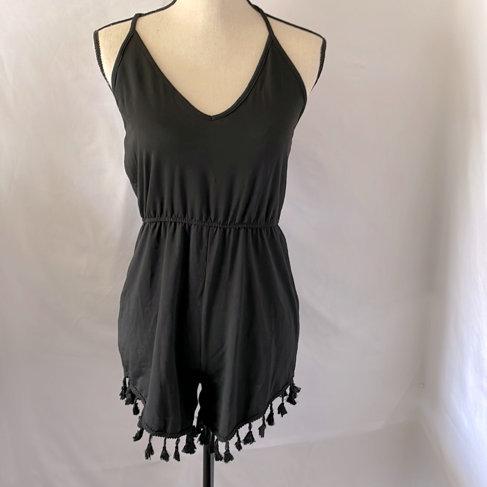 Shein black romper size medium tassels at bottom NWOT